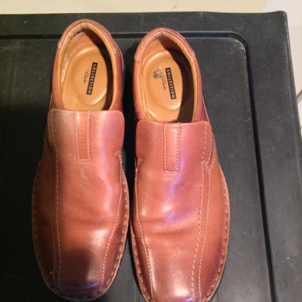 Clarks Brown Leather Slip-On Loafers Size 10